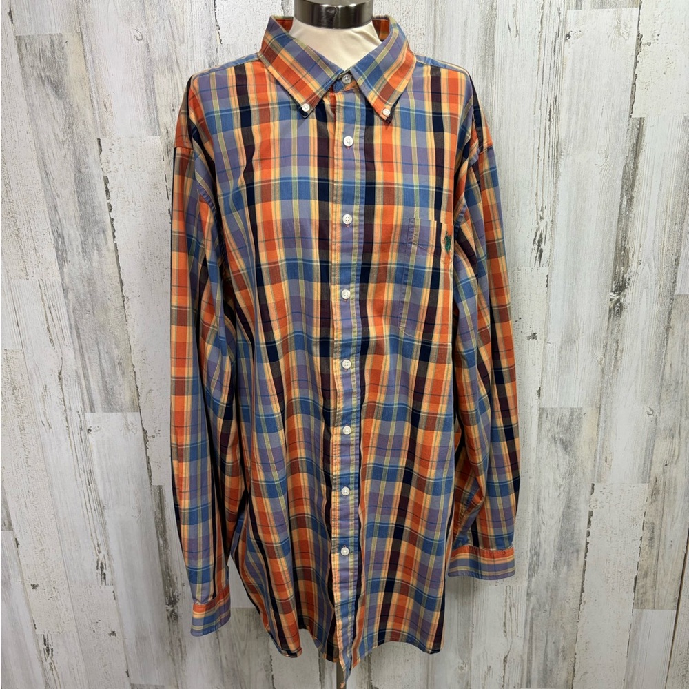 U.S. Polo‎ Assn. Men's Plaid Shirt in Orange and Blue